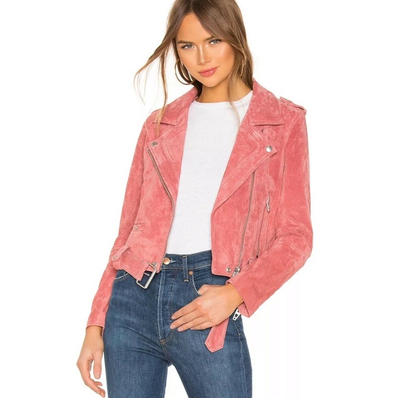 Blank NYC Jackets & Blazers - BLANKNYC DustyCoral Pink Suede Leather Moto Jacket